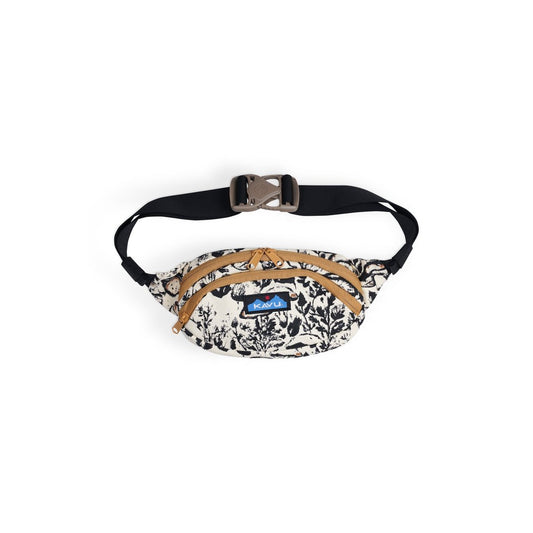Front view of the Kavu Canvas Spectator in Mushroom Paint with a black strap and floral pattern against a white background.