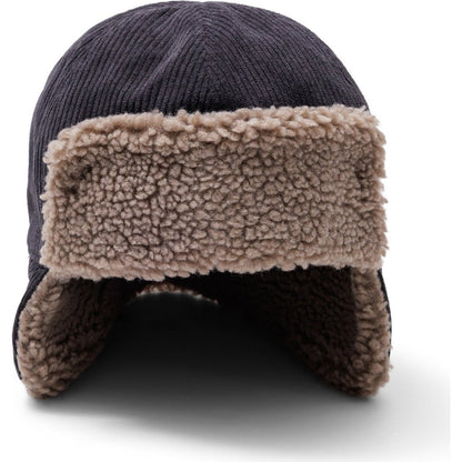 Front view of the Kavu Fur Ball Fudd in Moonless Night showing the ribbed exterior and tan sherpa lining against a white background.