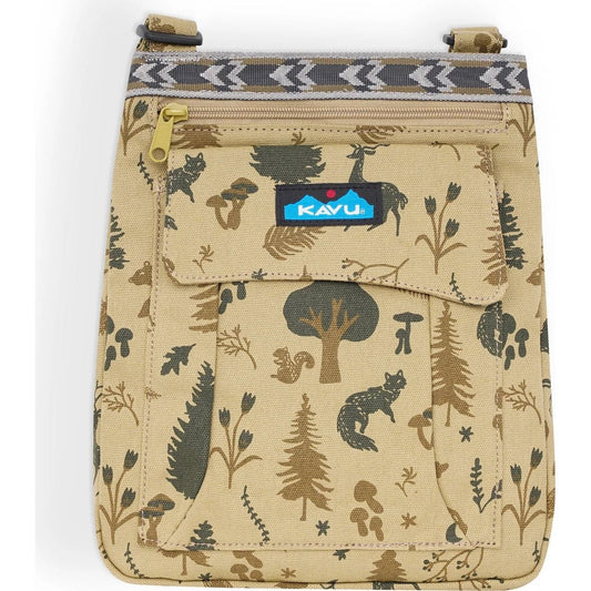 Front view of the Kavu Keeper in Off Trail showing the nature print and front pocket against a white background.