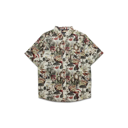 A front view of the Kavu Men's River Wrangler in Fiddlehead with a detailed nature print on a white background.