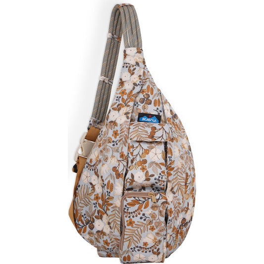 Front view of the Kavu Rope Sling in Frosty Foliage showing the floral pattern and adjustable strap against a white background.