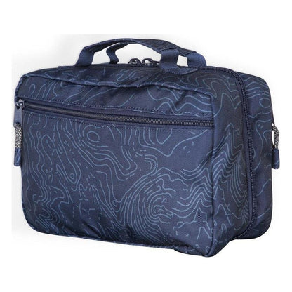 A front view of the Kavu Take In Tow in Ground Cover showing the topographic pattern and zippered front pocket against a white background.