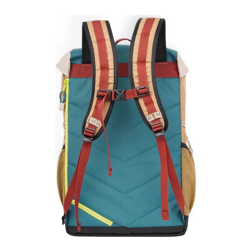 Back view of the Kavu Timaru daypack in Forest Pass showing the padded shoulder straps and quilted back panel against a white background.