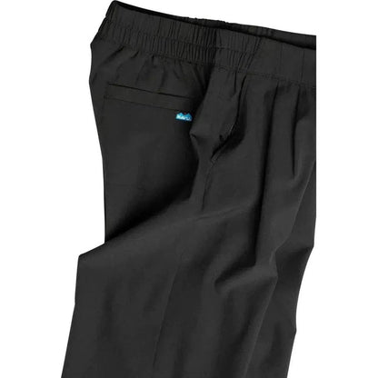Side view of the Kavu Women's La Ticia in Black showing the elastic waistband and back pocket with a blue tag.