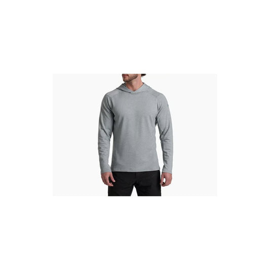 Front view of the Kuhl Mens Influx Hoodie in Heather Grey on a model against a white background.