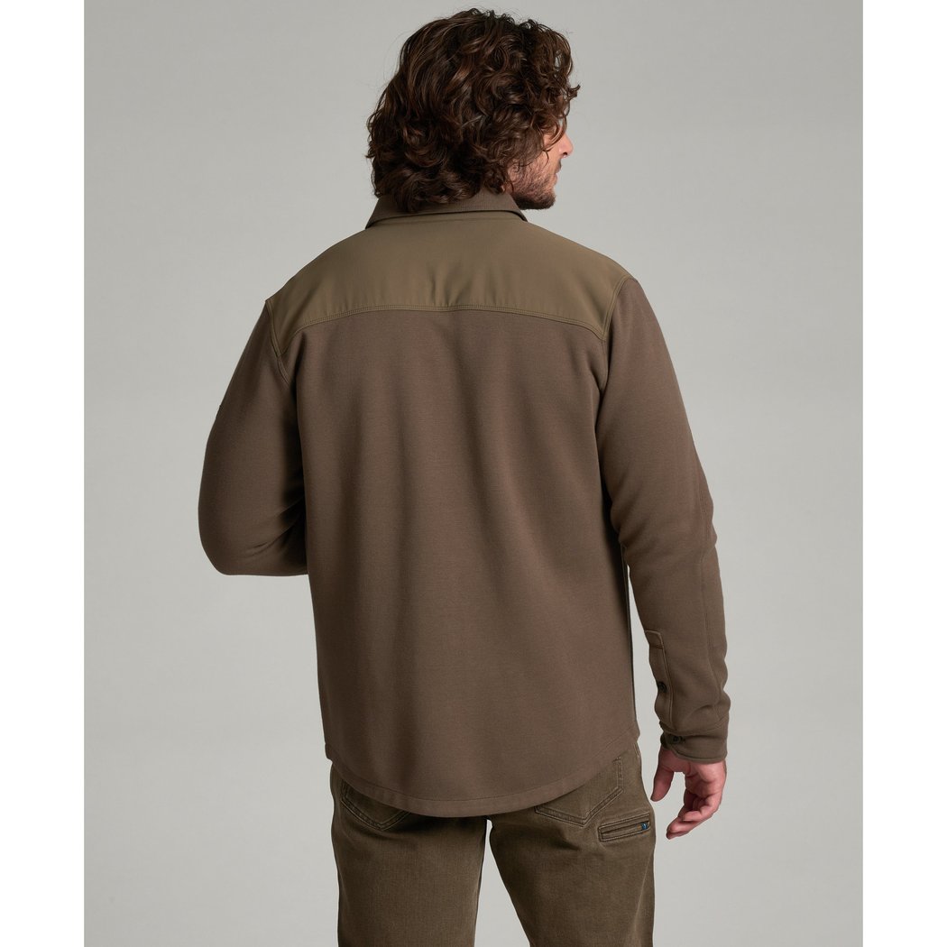 Back view of the Kuhl Relentr™ Shirt-Jac in Kanteen showing the two-tone back panel against a plain gray background.