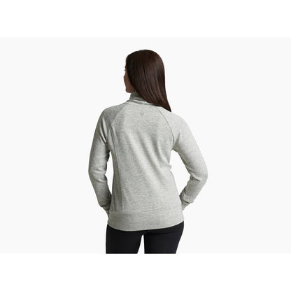 Back view of the Kuhl Women's Elia Pullover in Coffee with a model wearing it against a white background.
