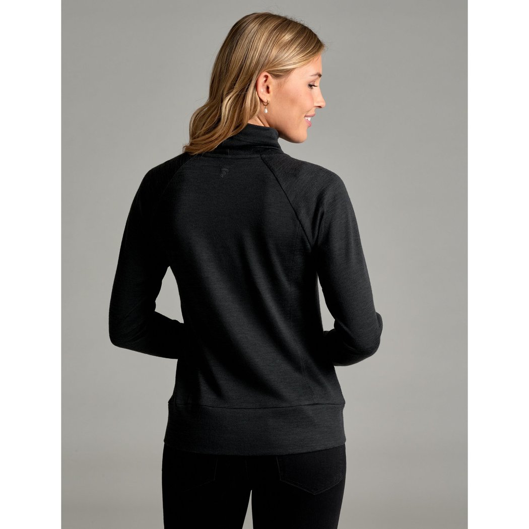 Back view of the Kuhl Women's Elia Pullover in Coffee, model wearing it against a gray background.