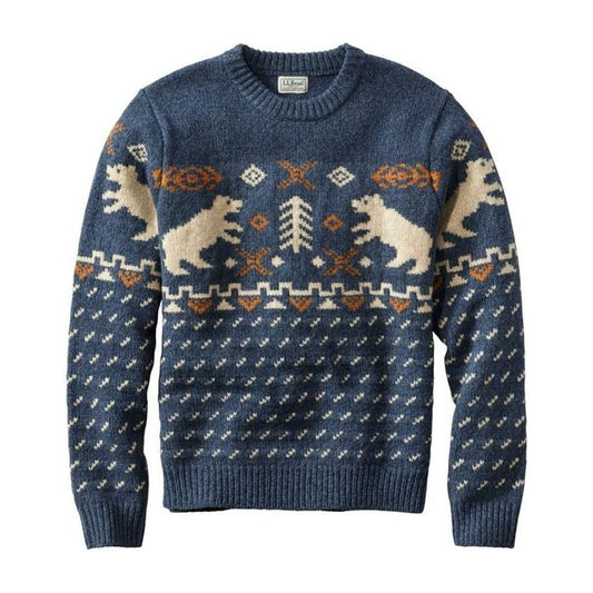 L.L.Bean Men's Bean's Classic Ragg Wool Crewneck Sweater-Men's - Clothing - Tops-Rangeley Blue Fair Isle-M-Appalachian Outfitters