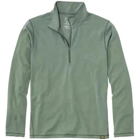 A front view of the L.L.Bean Men's Everyday SunSmart Tee, Long-Sleeve Quarter-Zip in Sea Green showing the quarter-zip and tag against a white background.