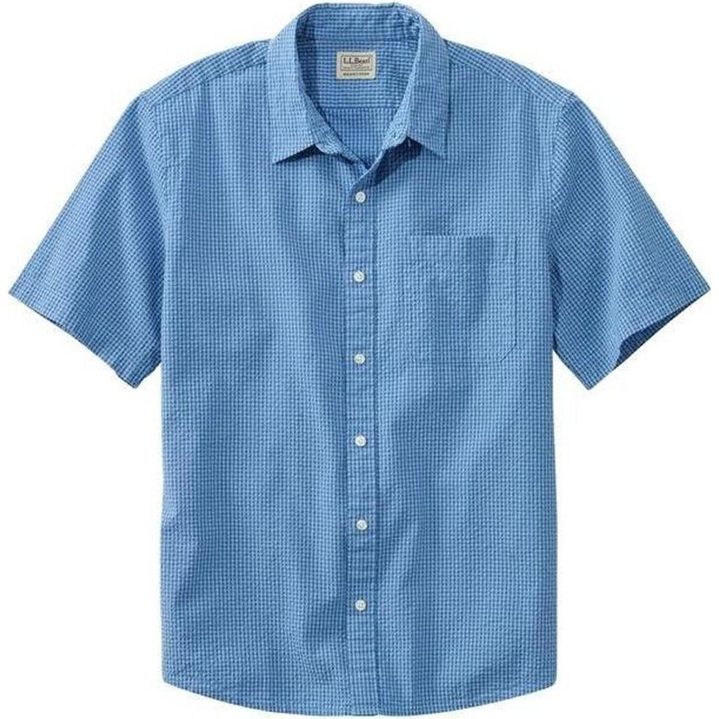 L.L.Bean Men's Organic Seersucker Shirt Short Sleeve Slightly Fitted Plaid-Men's - Clothing - Tops-Bluebell-M-Appalachian Outfitters