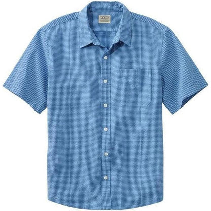 L.L.Bean Men's Organic Seersucker Shirt Short Sleeve Slightly Fitted Plaid-Men's - Clothing - Tops-Bluebell-M-Appalachian Outfitters
