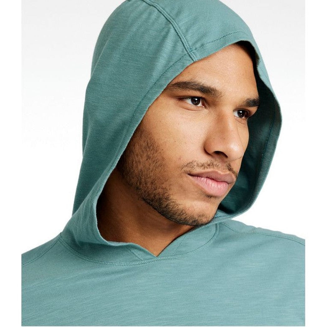 A close-up front view of the L.L.Bean Men's Regular Insect Shield Field Hoodie in Mineral Blue on a model against a plain white background.