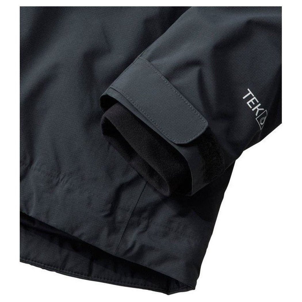 A close-up of the L.L.Bean Men's Waterproof Primaloft Packaway Jacket in Black showing the cuff and TEK logo.