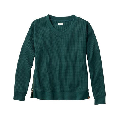L.L.Bean Women's Birchwood Brushed Waffle V-Neck Top-Women's - Clothing - Tops-Deepest Green-S-Appalachian Outfitters