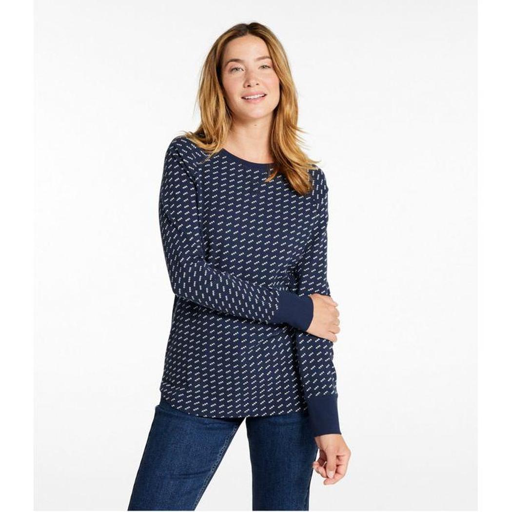 L.L.Bean Women's Unshrinkable Mini-Waffle Long-Sleeve Crewneck Stripe Tee-Women's - Clothing - Tops-L.L.Bean-Appalachian Outfitters