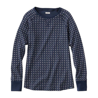 L.L.Bean Women's Unshrinkable Mini-Waffle Long-Sleeve Crewneck Stripe Tee-Women's - Clothing - Tops-L.L.Bean-Appalachian Outfitters