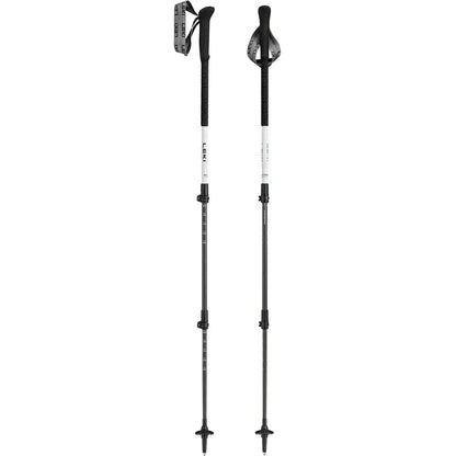 Two Leki Skytera Carbon Lite trekking poles in side view against a white background.