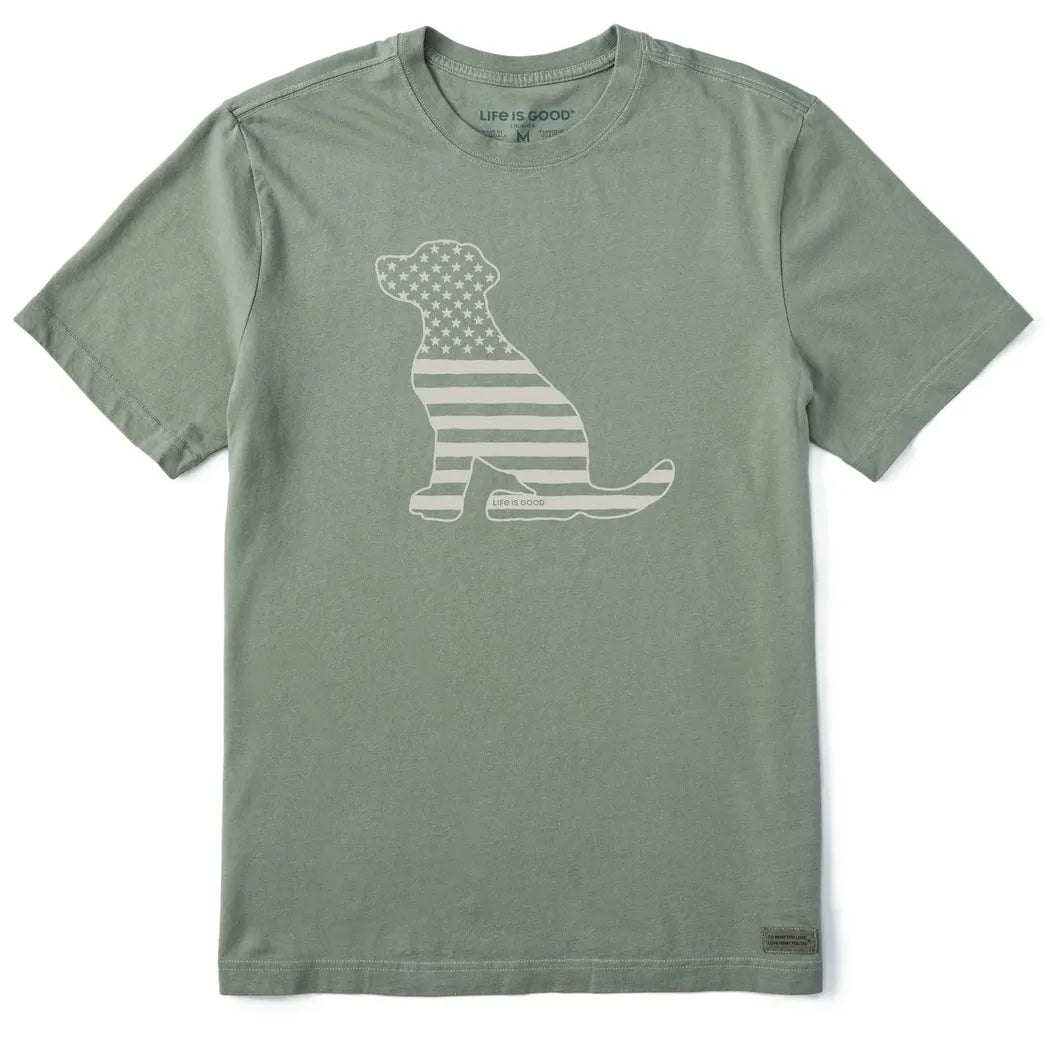 Life is Good Men's American Flag Dog Short Sleeve Crusher-LITE Tee-Men's - Clothing - Tops-Life is Good-Appalachian Outfitters