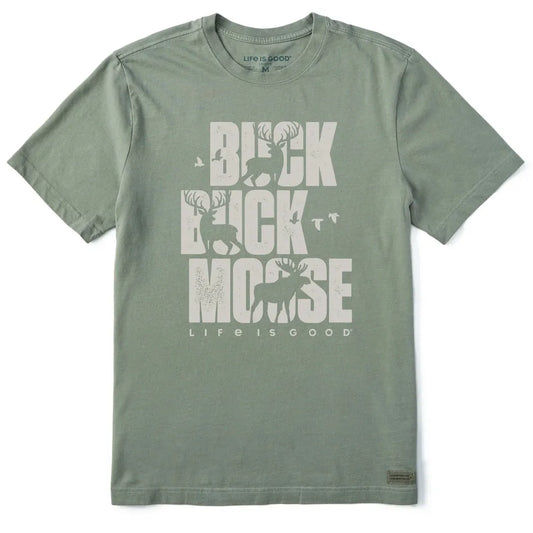 Life is Good Men's Buck Buck Moose Stack Short Sleeve Crusher-LITE Tee-Men's - Clothing - Tops-Life is Good-Appalachian Outfitters