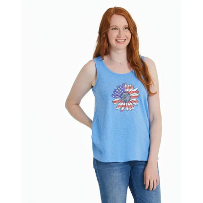 Life is Good Women's America The Beautiful Daisy Textured Slub Tank-Women's - Clothing - Tops-Life is Good-Cornflower Blue-S-Appalachian Outfitters