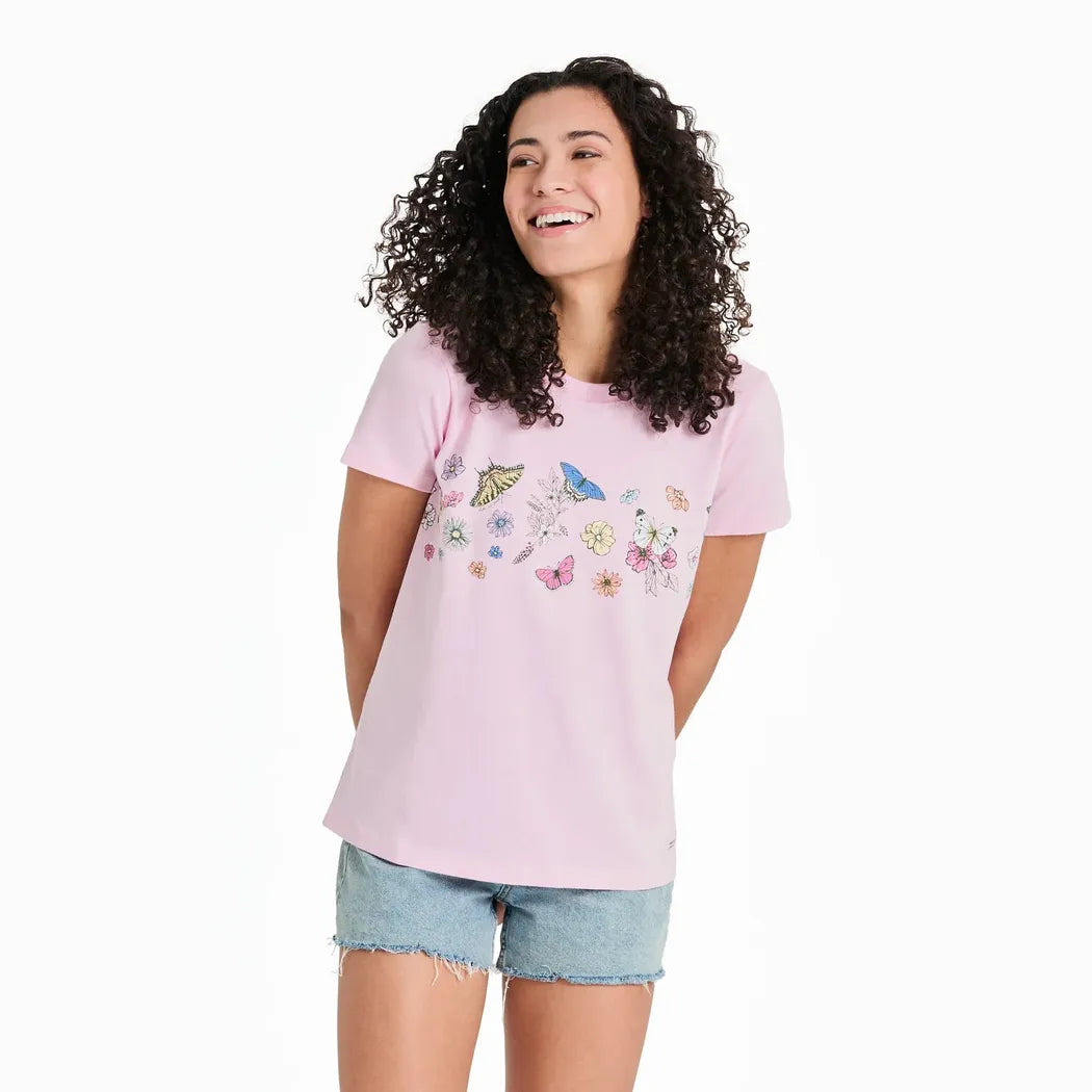 Life is Good Women's Butterflies In The Garden Short-Women's - Clothing - Tops-Life is Good-Seashell Pink-S-Appalachian Outfitters