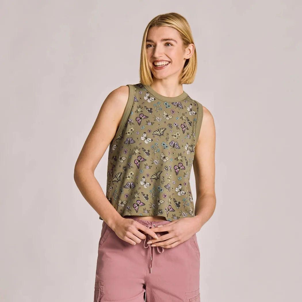 Life is Good Women's Butterfly Garden Pattern Crusher Boxy Tank-Women's - Clothing - Tops-Life is Good-Appalachian Outfitters