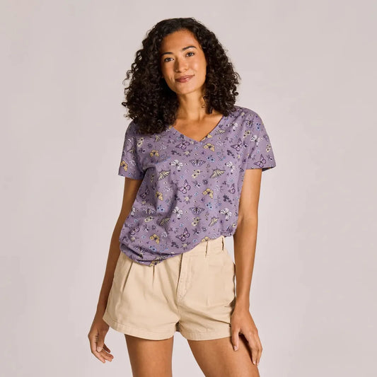 Life is Good Women's Butterfly Garden Pattern Crusher-LITE Easy Vee-Women's - Clothing - Tops-Life is Good-Appalachian Outfitters