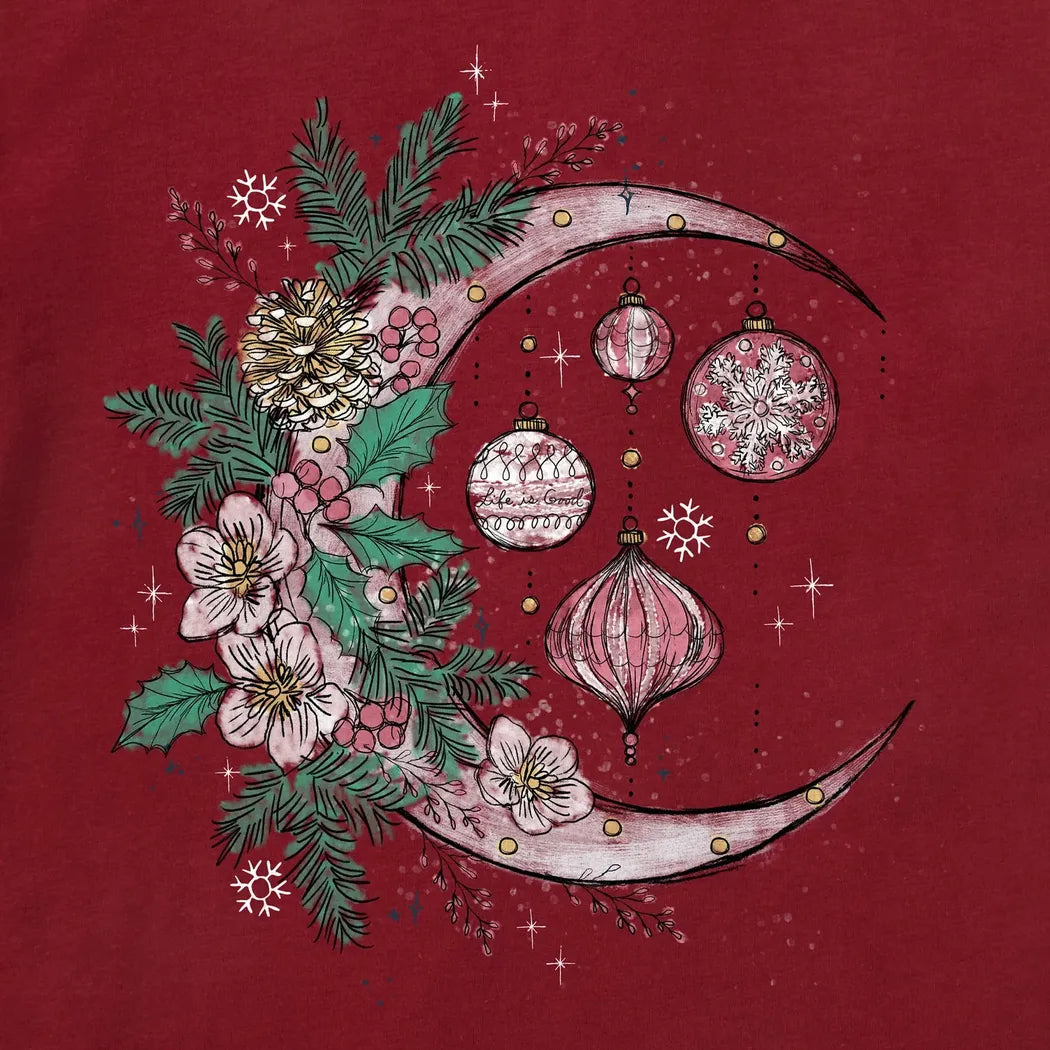 Life is Good Women's Christmas Ornament Moon Short Sleeve Crusher Tee-Women's - Clothing - Tops-Life is Good-Appalachian Outfitters