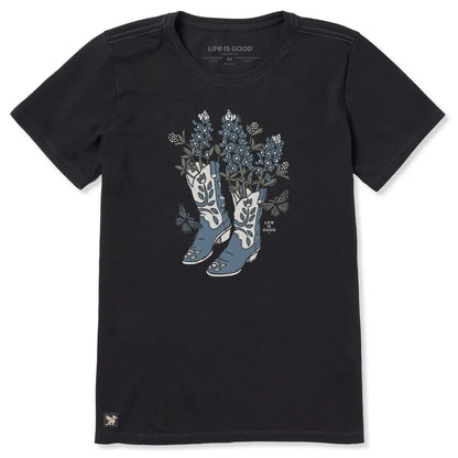 Life is Good Women's Flower Boots with Flowers Short Sleeve Crusher Tee-Women's - Clothing - Tops-Life is Good-Appalachian Outfitters