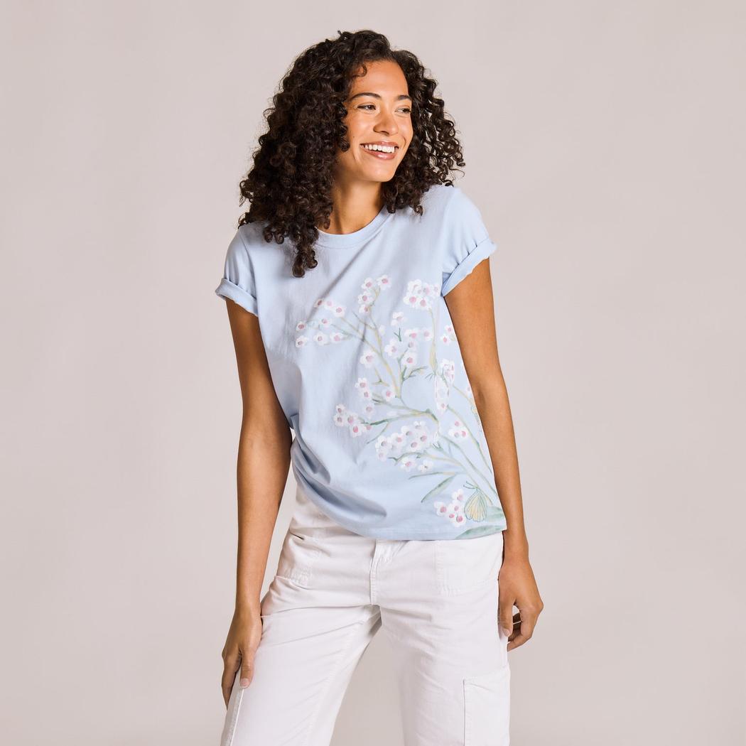 Life is Good Women's Forgetmenot Butterfly Short Sleeve Crusher Tee-Women's - Clothing - Tops-Life is Good-Appalachian Outfitters