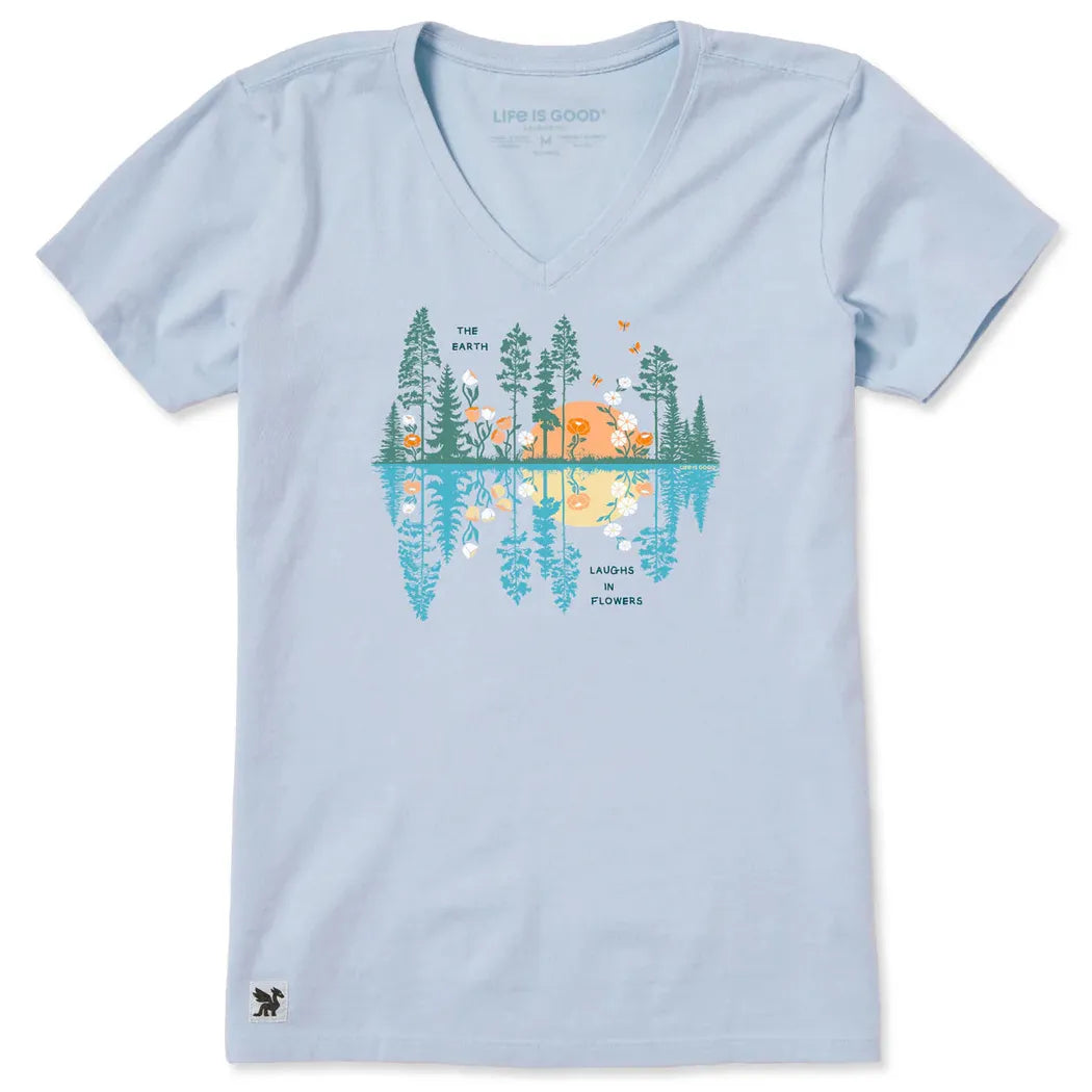 Life is Good Women's Reflections in Bloom Short Sleeve Vee-Women's - Clothing - Tops-Life is Good-Appalachian Outfitters