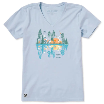 Life is Good Women's Reflections in Bloom Short Sleeve Vee-Women's - Clothing - Tops-Life is Good-Appalachian Outfitters