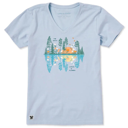 Life is Good Women's Reflections in Bloom Short Sleeve Vee-Women's - Clothing - Tops-Life is Good-Appalachian Outfitters