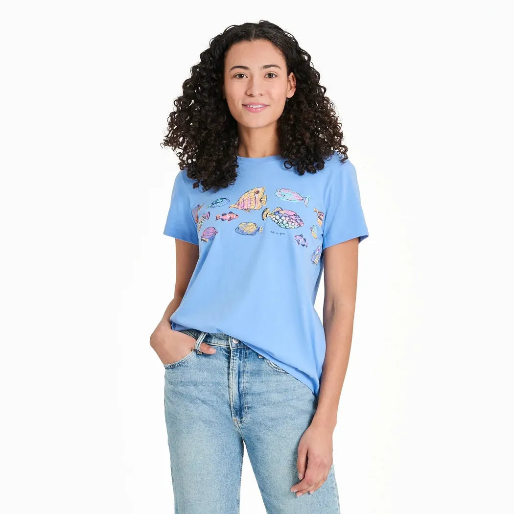 Life is Good Women's School of Tropical Fish Short Sleeve Crusher-LITE Tee-Women's - Clothing - Tops-Life is Good-Cornflower Blue-S-Appalachian Outfitters