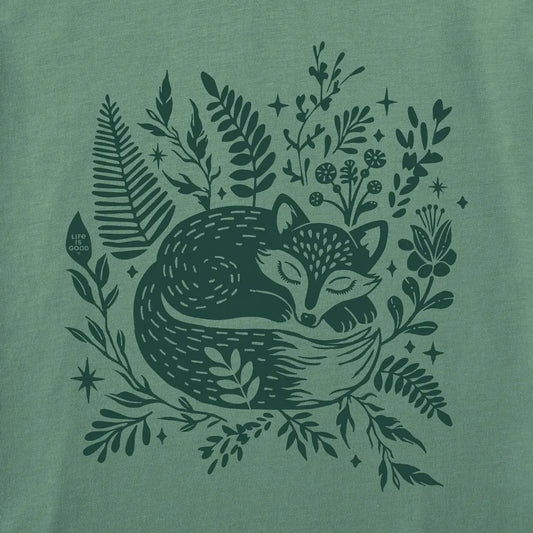 Life is Good Women's Sleeping Fox on Ferns Short Sleeve Crusher Tee-Women's - Clothing - Tops-Life is Good-Appalachian Outfitters
