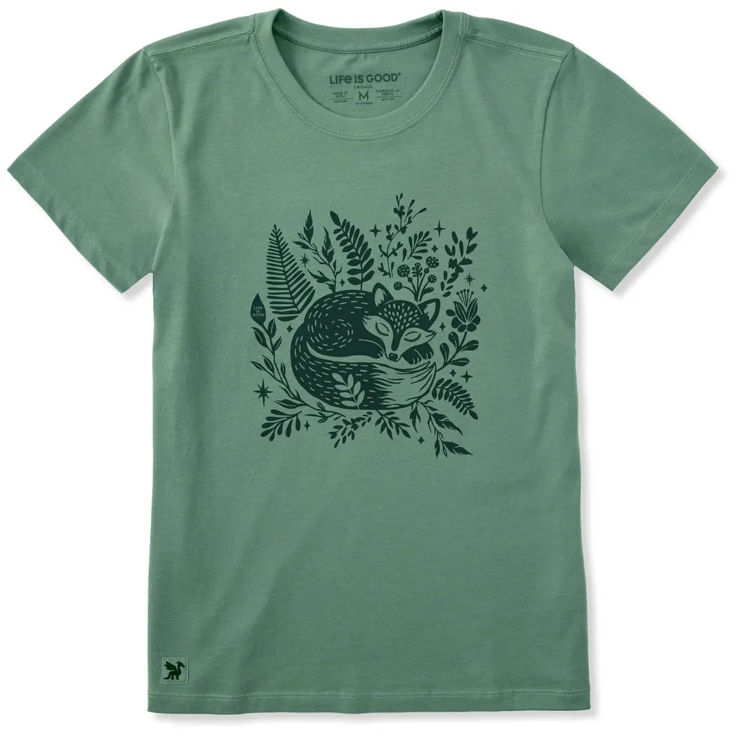 Life is Good Women's Sleeping Fox on Ferns Short Sleeve Crusher Tee-Women's - Clothing - Tops-Life is Good-Appalachian Outfitters