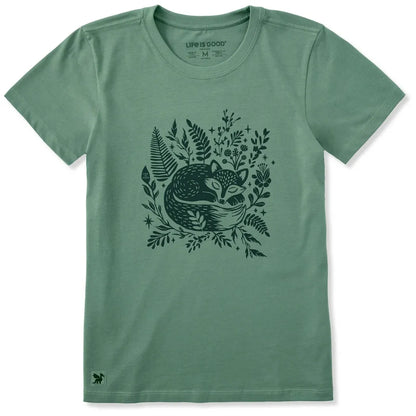 Life is Good Women's Sleeping Fox on Ferns Short Sleeve Crusher Tee-Women's - Clothing - Tops-Life is Good-Appalachian Outfitters