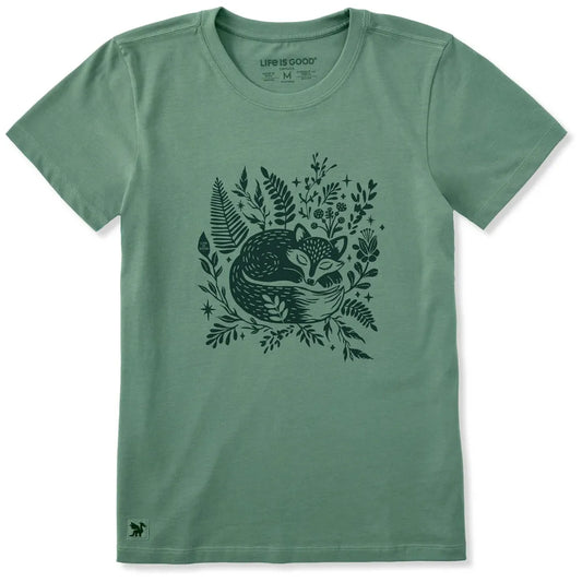 Life is Good Women's Sleeping Fox on Ferns Short Sleeve Crusher Tee-Women's - Clothing - Tops-Life is Good-Appalachian Outfitters