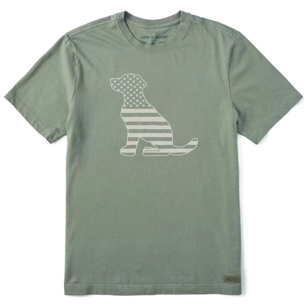 Life is Good Men's American Flag Dog Short Sleeve Crusher-LITE Tee-Men's - Clothing - Tops-Appalachian Outfitters