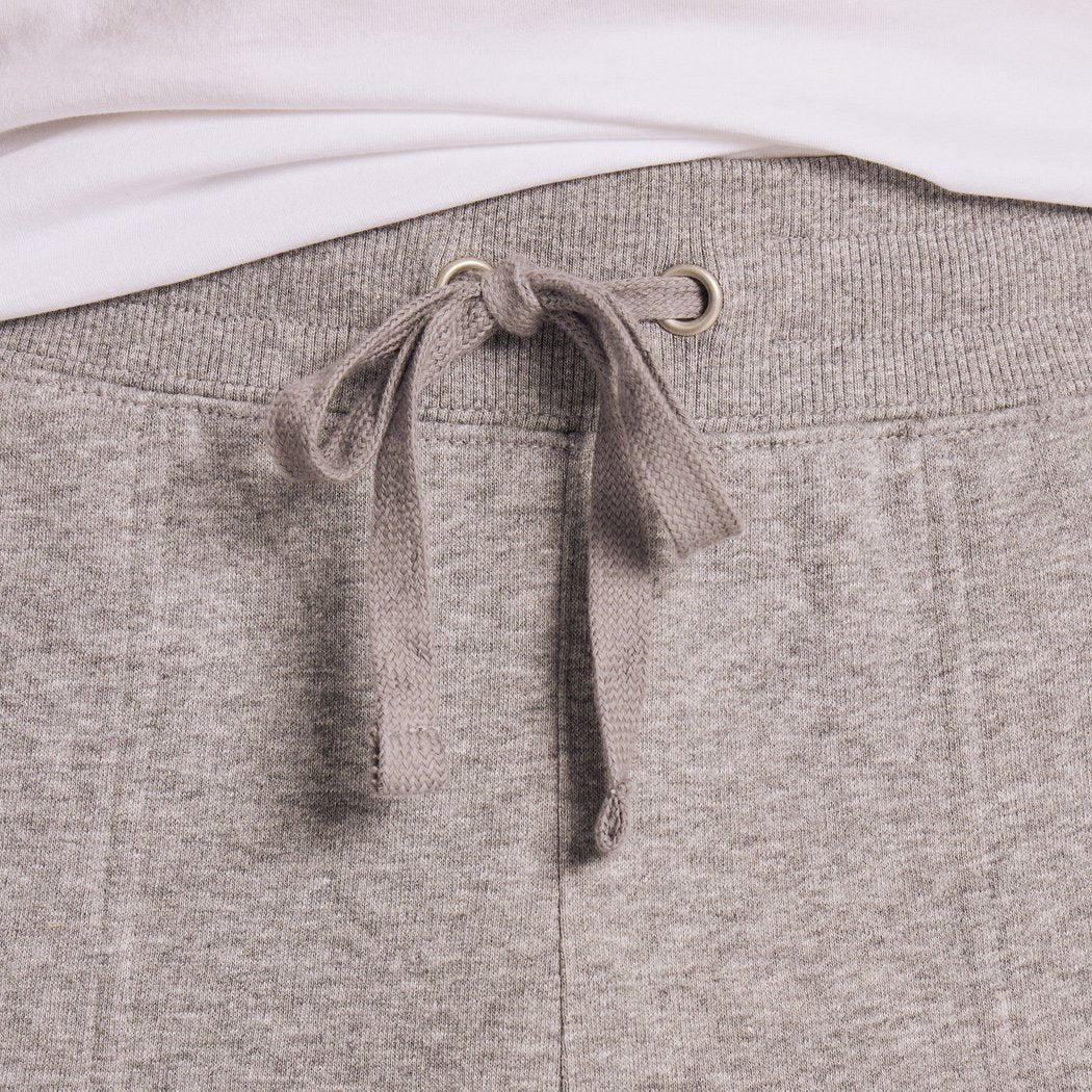 Heather Gray Life is Good Men's Solid Good Vibes Jogger with drawstring waistband and white top visible at the top.