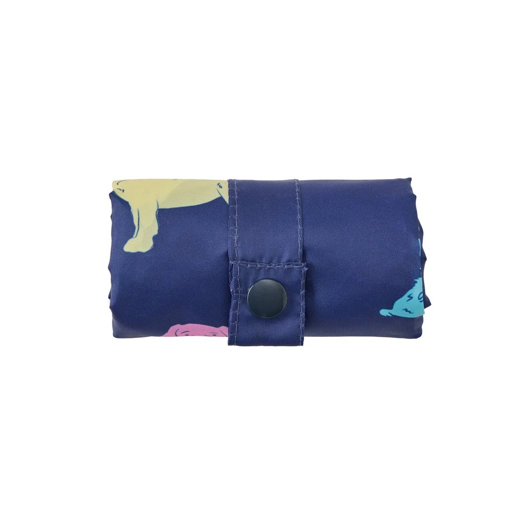A front view of the Darkest Blue Life is Good Tropical Floral Pattern Roll and Go Tote showing the snap closure against a white background.