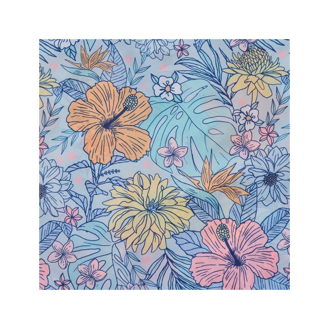 A roll and go tote in the Life is Good Tropical Floral Pattern with a darkest blue background and large tropical flowers.