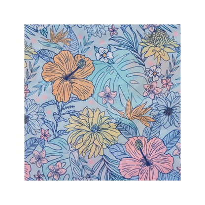 A roll and go tote in the Life is Good Tropical Floral Pattern with a darkest blue background and large tropical flowers.