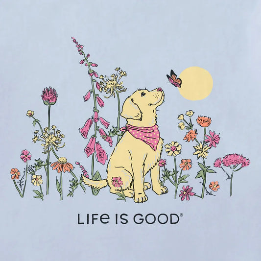 Women's Dog Among Wildflowers Short Sleeve Crusher-LITE Tee-Women's - Clothing - Tops-Life is Good-Appalachian Outfitters
