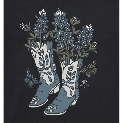 Life is Good Women's Flower Boots with Flowers Short Sleeve Crusher Tee-Women's - Clothing - Tops-Appalachian Outfitters