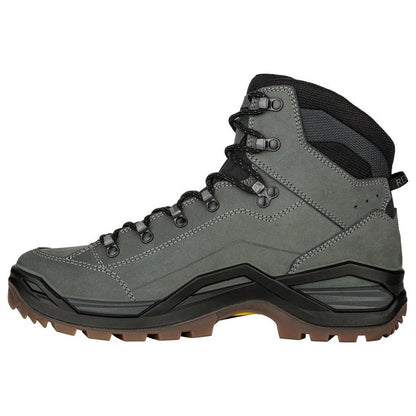 Side view of the Lowa Renegade EVO GTX Mid in Dark Grey/Black showing the lugged outsole against a white background.