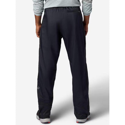 Back view of the Marmot Men's PreCip Evo Pro Full Zip Pants in Black, showing the elastic waistband and straight leg fit against a plain white background.