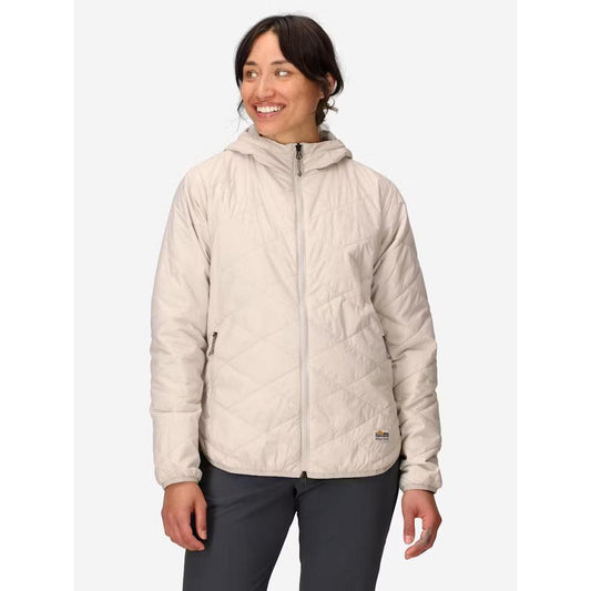 A front view of the Marmot Women's Onward Insulated Hoody in Birch Bark on a model against a white background.