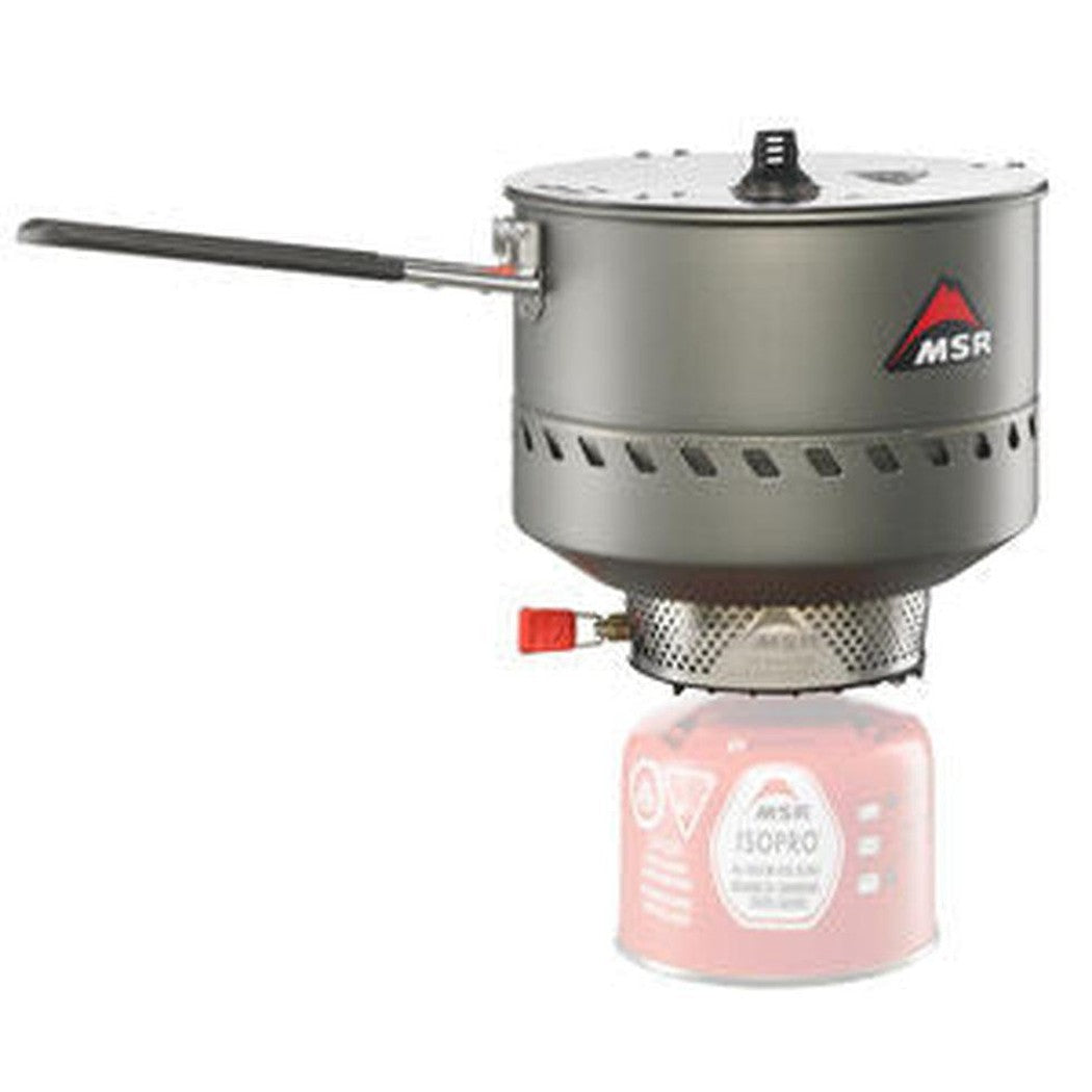 A top-down view of the MSR Reactor Stove System in Charcoal/Graphite, showing the pot and burner against a white background.